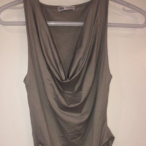 Grey/Silver ZARA Cowl-Neck Bodysuit (size M)
